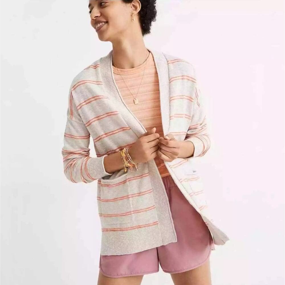 Madewell Bradley Cardigan Sweater Neon Textured Stripes Pocket Large Long Sleeve - Picture 1 of 16